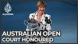 Margaret Court presented with trophy at Australian Open