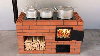How to make a wood stove from red brick and clay