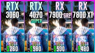 RTX 3060 vs RTX 4070 SUPER vs RX 7900 GRE vs RX 7800 XT - Test in 25 Games