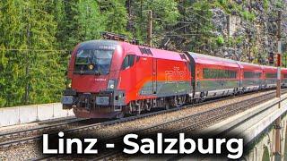 Quer durch Oberösterreich  4K Führerstandsmitfahrt Linz - Salzburg  ÖBB Railjet & Taurus 1116