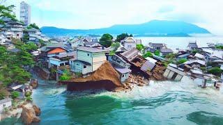 In Japan an island was submerged due to an earthquake and houses collapsed Shocking footage captured