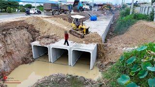 WOW PROJECT. New Huge Sewer Drain Pipe Filling And Technical Skills Operator Bulldozer & Dump Truck