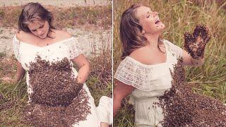 Woman Takes Maternity Photo Shoot With 20000 Bees All Over Her Baby Bump