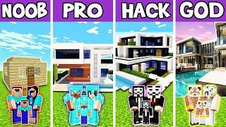 LUXE MODERN MANSION BUILD CHALLENGE - NOOB vs PRO vs HACKER vs GOD in Minecraft