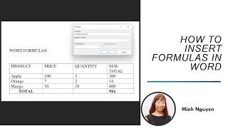 How to Insert basic Formulas IF SUM PRODUCT in a Word Table