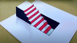 🟢 Easy 3D illusions Drawing - 3D Trick Art by QWE ART 3D