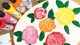 Pamuklu Çubuk ile Rengarenk Çiçek Çizimi  Colorful Flower Drawing with Cotton Swabs