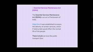 Important Acts for UPSC Prelims-  Essential services maintenance act