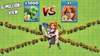 Epic Clash of Clans Showdown 3000 Goblins vs. 1 Valkyrie Troop vs. Troop Challenge