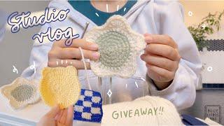 Cozy Studio Vlog  Crochet Coaster Giveaway Cafe hopping Michaels Shopping Productive Vlog ️