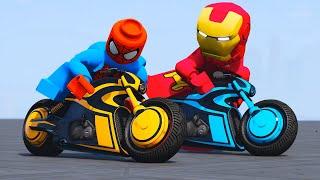 SPIDER-MAN vs IRON MAN LEGO Ultimate Motorcycles Ramps Challenge - GTA 5