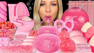 ASMR MUKBANG Random Pink Desserts Moko Moko Mokolet Toilet Fizz Candy Yogurt Covered Pretzels 먹방