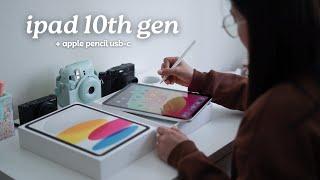 ipad 10th generation silver + apple pencil usb-c   aesthetic asmr unboxing