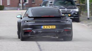 Porsche 992 Turbo S with Akrapovic Exhaust - Start Fast Accelerations & Sounds