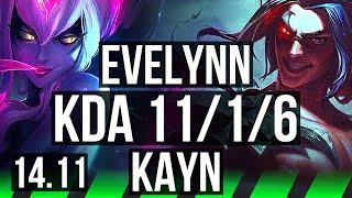 EVELYNN vs KAYN JGL  1116 67% winrate Legendary  NA Master  14.11