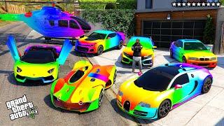 GTA 5 - Stealing Luxury Rainbow SuperCars with Franklin Real Life Cars #157