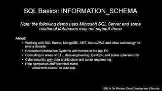 SQL Basics Information Schema Columns