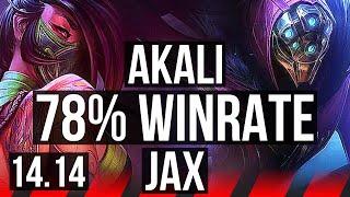 AKALI vs JAX TOP  78% winrate 4k comeback Dominating  EUW Master  14.14