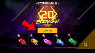 20 BOOYAH STREAK  CLAIM 5 FREE FIST  FREE REWARDS  FREE FIRE