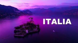 Beautiful Sunset  lago Maggiore Stresa Italy. Isola Superiore Isola Bella.  Aerial view 4K