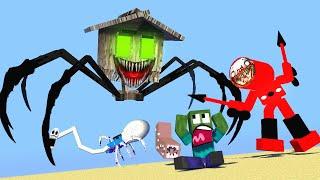 Monster Fight  CURSED HOUSE HEAD VS CHOO CHOO CHARLES ROBOT & TRAIN SCHOOL - Minecraft Animation