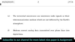 nios class 12 computer and office application  paper  nios COA  12th  question paper 2022