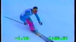 Alberto Tomba wins giantslalom Alta Badia 1990