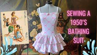 Sewing a 1950s Swimsuit Dress + Try-On Vintage McCall’s Pattern 3654 #asmr