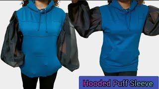 Puff Sleeve Hooded Top  Cutting And Stitching