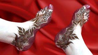 New stylish henna design on the foot  Beautiful henna design on the foot  نقش حناء جميل في الرجلين
