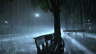 No More Insomnia with Heavy Rain Lightning Glare & Thunderstorm Sounds Covering Quiet Town at Night