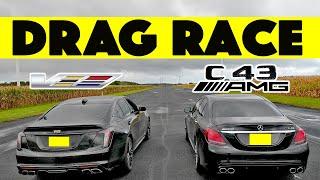 Mercedes Benz C43 AMG vs Cadillac CT5 V suprise follows. Drag and Roll Race.