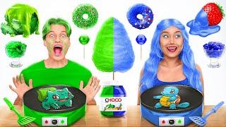 ONE COLOR FOOD CHALLENGE  Cooking Green vs Blue Pokemon Food Kitchen Hacks by 123 GO CHALLENGE