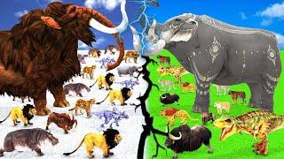 Prehistoric Mammals vs Modern Animals vs Elephant vs Woolly Mammoth vs Giant Lion Animal Epic Battle