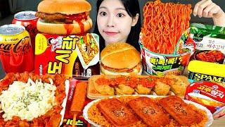 ASMR MUKBANG 편의점 직접 만든 불닭 떡볶이 햄버거 김밥 먹방 & 레시피 FRIED CHICKEN AND Tteokbokki EATING