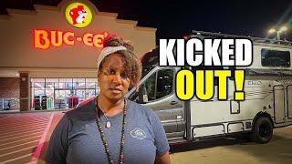 WE GOT KICKED OUT Boondocking Fail at Buc-ee’s in our Camper Van RV Life