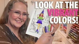 Coloring a Witch Halloween Color-Along with Karin Brushmarker Pro Pens