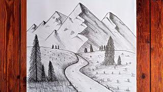 How To Draw Mountains Easy Drawing Mountains with Pencil Mountain Landscape Drawing