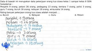 Data di bawah ini merupakan data pekerjaan orang tua siswa kelas 1 sampai kelas 6 SDN Sukadamai P...