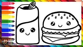 Draw and Color a Can of Coke and a Hamburger  Drawings for Kids