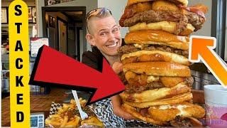 PAV’S HUGE STACKED BURGER CHALLENGE  MASSIVE MEAT  MOM VS FOOD  MOLLY SCHUYLER