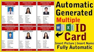 Automatic Id Card Creation in Ms Word help in Ms Excel  Auto Photo  Auto Name  Fully Automatic 