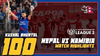 CWCL2 Match Highlights Nepal vs Namibia  Nepal Won By 2 Wickets  Kushal Bhurtel Century