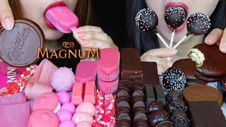 ASMR CAKE POPS PINK MAGNUM ICE CREAM MILKA CHOCOLATE KINDER BUENO KITKAT NERDS ROPE GUMMY 먹방