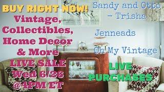 Exclusive Live Sale Incredible Deals on Unique Vintage Home Décor  June 26 @4pm et 1pm pt