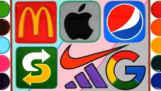 Famous logo Jelly Painting art - McDonalds Apple NIKE Pepsi Adidas  Mewarnai logo merek