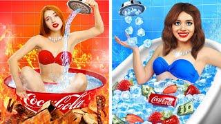 Hot vs Cold Girl Challenge  Fire vs Icy Mermaid Battle for 24 Hours by RATATA BOOM