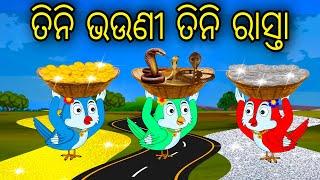 Tini Bhauni Tini Rasta Odia Cartoon Odia Bird Stories Odia Chadhei Gapa Odia Moral Story