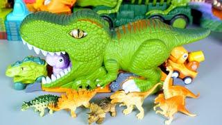 DINOSAUR TUNNEL CAR BIG TYRANNOSAURUS REX T-REX SPINOSAURUS TRICERATOPS &... - ASMR - DKT 230613