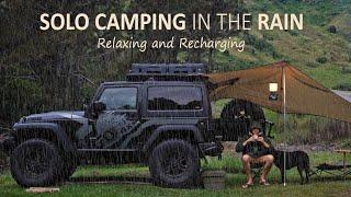 SOLO CAMPING in the Rain  Car camping Jeep Wrangler overland  Tarp Shelter Relaxing  SoC Ep 10